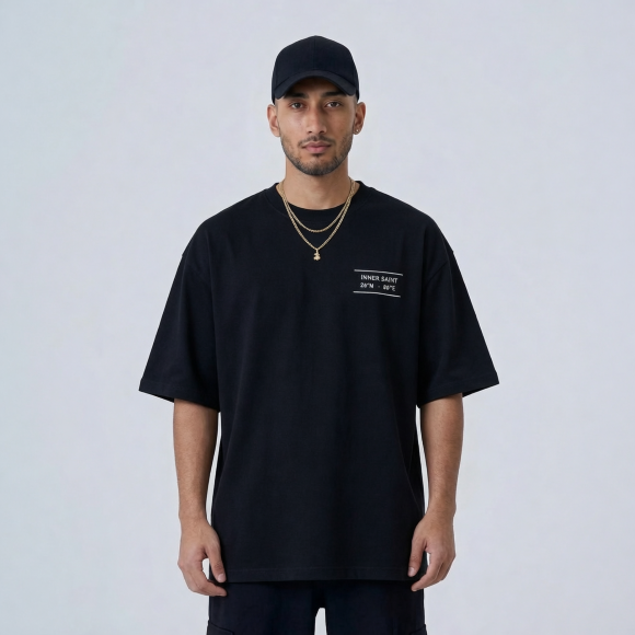 MOVING WITH STILLNESS - Oversized Black Print Tee