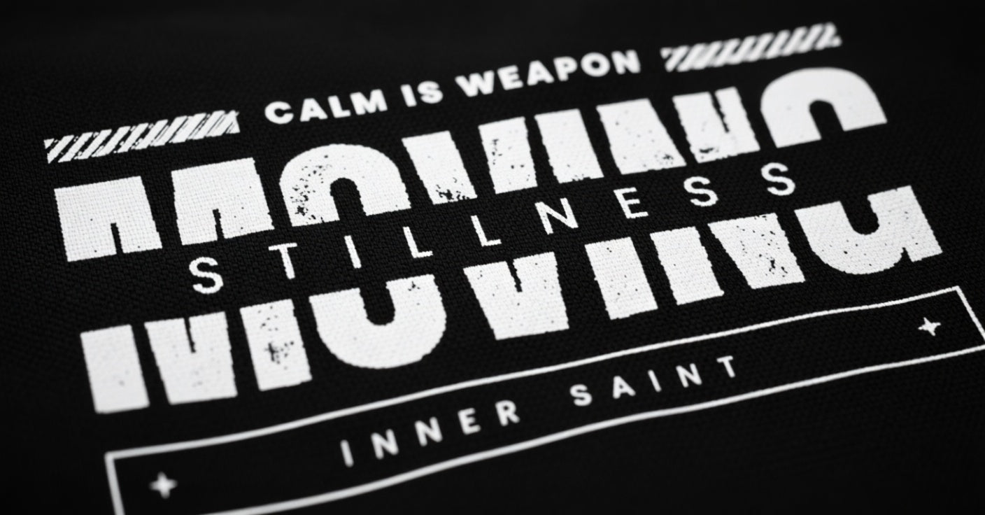 MOVING WITH STILLNESS - Oversized Black Print Tee