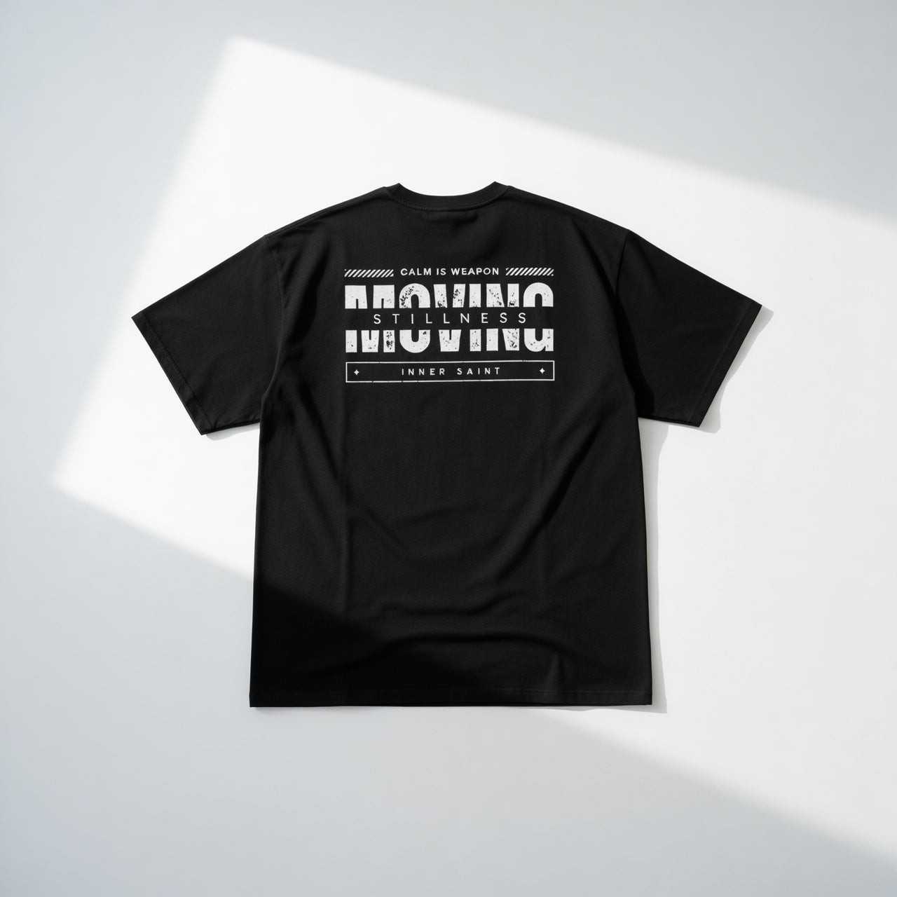 MOVING WITH STILLNESS - Oversized Black Print Tee
