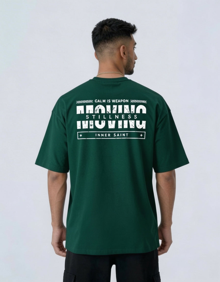 MOVING WITH STILLNESS - Oversized Black Print Tee